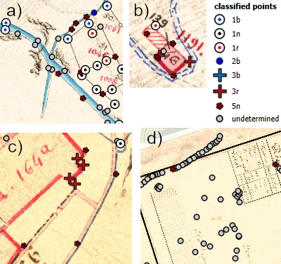 Four examples of new areas with some confusion in the class classification.