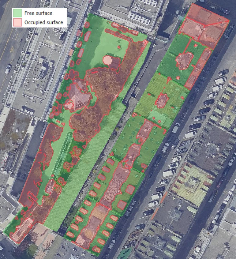 Results of the LiDAR segmentation representing the free and occupied space.